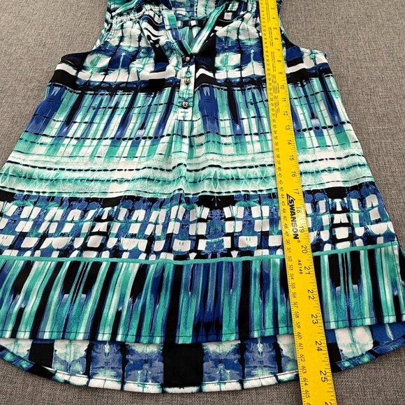 DANA BUCHMAN Top Small Collared V-Neck Sleeveless Green‎ Blue Relaxed Fit - Picture 5 of 10